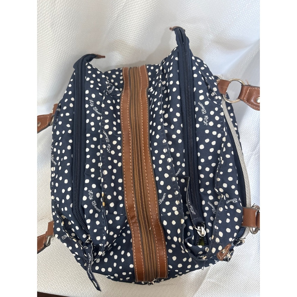 Lily Bloom Navy Blue Polka Dot Satchel Handbag Eco Friendly Recycled Fabric Bag - Picture 4 of 9